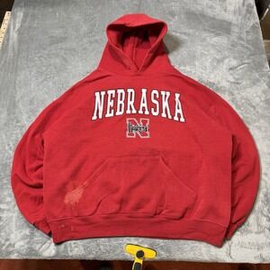 VTG Y2K Nebraska Huskers Mens Hoodie Soffe Size L 25x24.5 Splat Distress Grunge